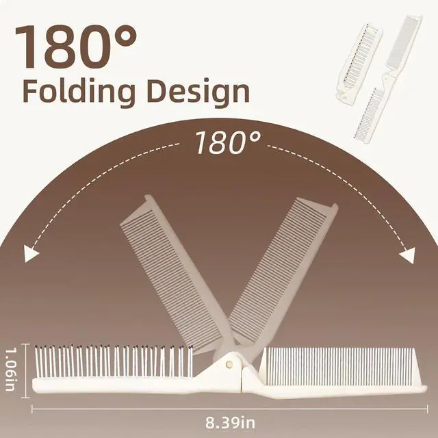 Alt view image 3 of 7 - 2 Pack Folding Hair Combs, Foldable Comb Brush Combo, Mini Protable Folding brush for Purse Bags Porket, Travel Size Hair Comb, Small Pocket Combs for Women Men and Kids(Beige)