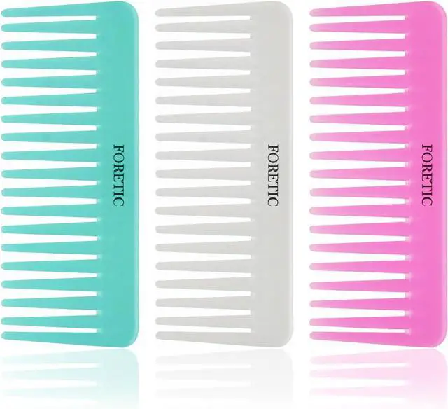 Main image of 3-Piece Set of Large Wide Tooth Combs for Women, Men, and Kids - Handmade Detangler for Curly, Long and Short Hair - Wet and Dry Cutting - 6.1 Inch (Pink, White, Cyan)
