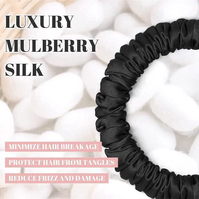 Alt view image 2 of 7 - Scrunchies Hair Ties Silk Satin Scrunchy, WantGor Women 4PC Hair Bands | Pure Mulberry Silk Skinny Elastic Scrunchies Bracelets Ponytail Holders Hair Accessories (Black*4)