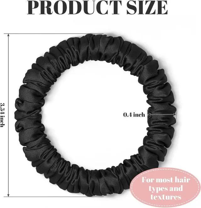 Alt view image 7 of 7 - Scrunchies Hair Ties Silk Satin Scrunchy, WantGor Women 4PC Hair Bands | Pure Mulberry Silk Skinny Elastic Scrunchies Bracelets Ponytail Holders Hair Accessories (Black*4)