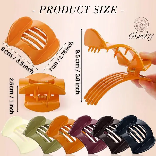 Alt view image 2 of 7 - obeoby 6 Pcs Flat Hair Claw Clips For Women Girls, French Barrettes Set | 6 Solid Colors, Non-Slip Plastic Hair Pins For Medium Hair Volume Accessories Gifts