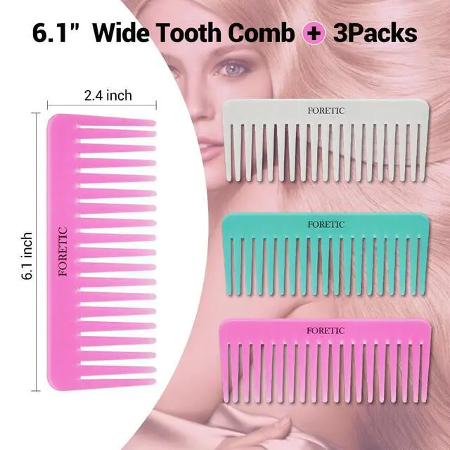 Alt view image 3 of 7 - 3-Piece Set of Large Wide Tooth Combs for Women, Men, and Kids - Handmade Detangler for Curly, Long and Short Hair - Wet and Dry Cutting - 6.1 Inch (Pink, White, Cyan)