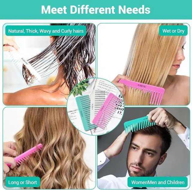 Alt view image 6 of 7 - 3-Piece Set of Large Wide Tooth Combs for Women, Men, and Kids - Handmade Detangler for Curly, Long and Short Hair - Wet and Dry Cutting - 6.1 Inch (Pink, White, Cyan)