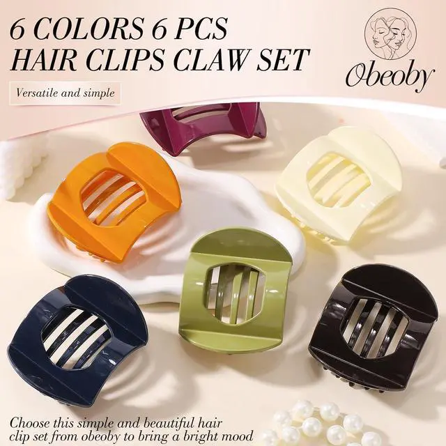 Alt view image 4 of 7 - obeoby 6 Pcs Flat Hair Claw Clips For Women Girls, French Barrettes Set | 6 Solid Colors, Non-Slip Plastic Hair Pins For Medium Hair Volume Accessories Gifts