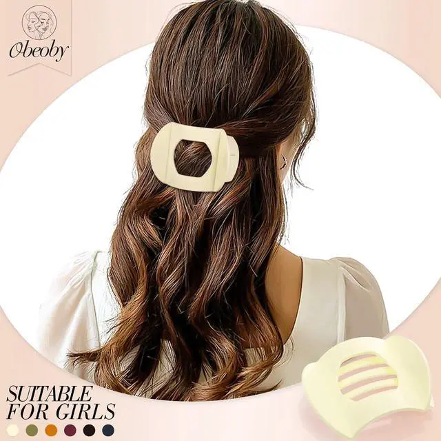 Alt view image 5 of 7 - obeoby 6 Pcs Flat Hair Claw Clips For Women Girls, French Barrettes Set | 6 Solid Colors, Non-Slip Plastic Hair Pins For Medium Hair Volume Accessories Gifts