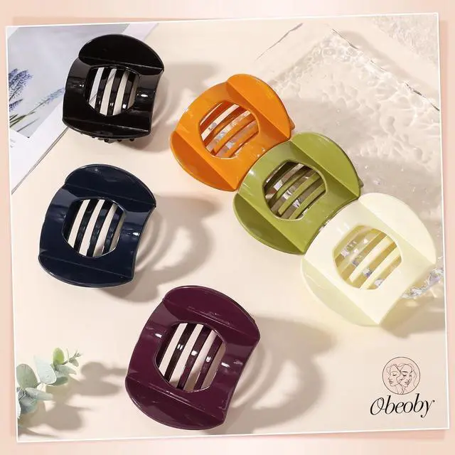 Alt view image 7 of 7 - obeoby 6 Pcs Flat Hair Claw Clips For Women Girls, French Barrettes Set | 6 Solid Colors, Non-Slip Plastic Hair Pins For Medium Hair Volume Accessories Gifts