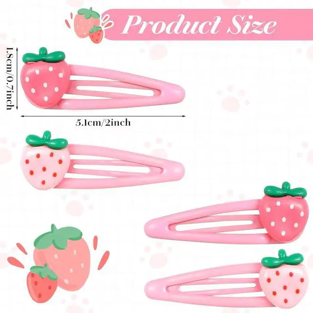 Alt view image 2 of 7 - Mabor 4Pcs Strawberry Hair Clips Pink Snap Hair Clips Barrettes Pink Accessories for Girls Toddlers Kids and Teens Gifts (Left&Right)
