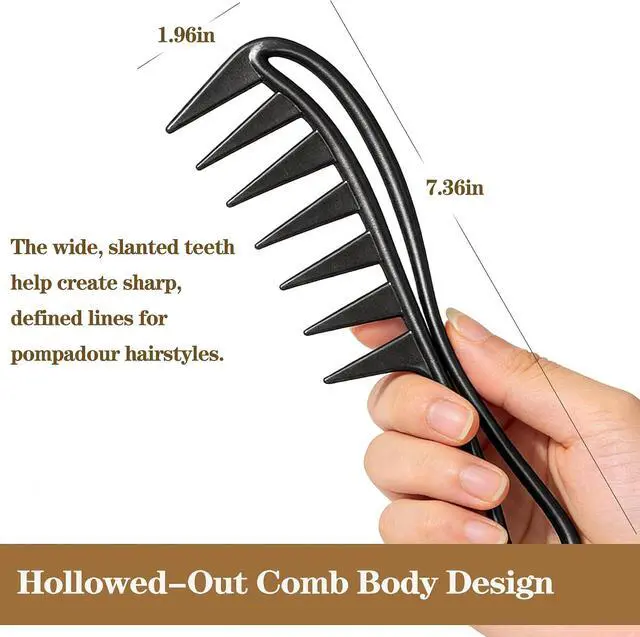 Alt view image 2 of 7 - 2-Pack Wide Tooth Styling Combs Detangle & Style Curly, Wet, Thick Hair | Professional Salon & Home Use | For Women & Men (Black)