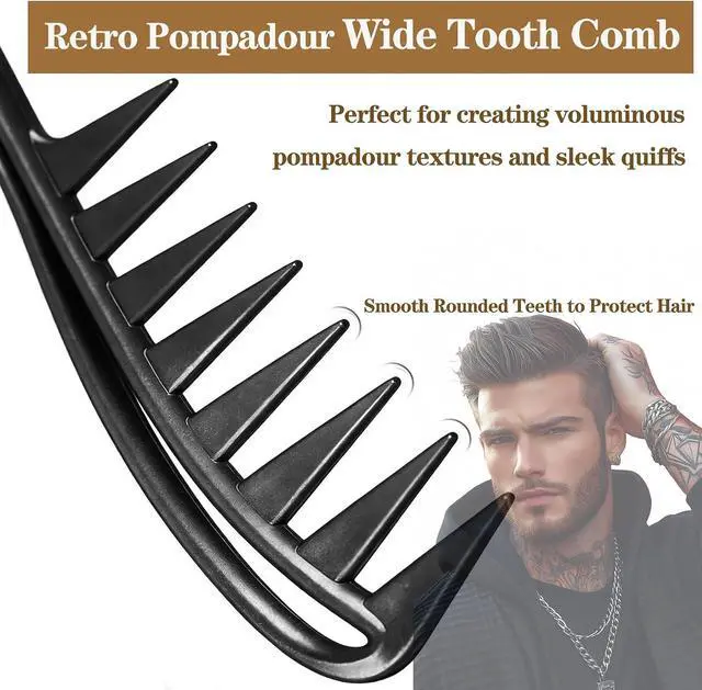 Alt view image 3 of 7 - 2-Pack Wide Tooth Styling Combs Detangle & Style Curly, Wet, Thick Hair | Professional Salon & Home Use | For Women & Men (Black)