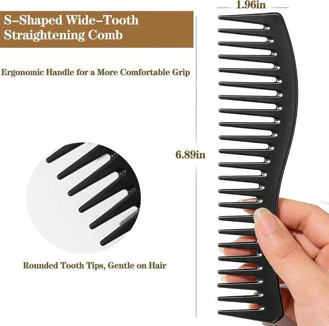 Alt view image 4 of 7 - 2-Pack Wide Tooth Styling Combs Detangle & Style Curly, Wet, Thick Hair | Professional Salon & Home Use | For Women & Men (Black)