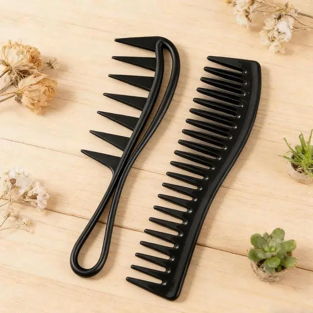 Alt view image 5 of 7 - 2-Pack Wide Tooth Styling Combs Detangle & Style Curly, Wet, Thick Hair | Professional Salon & Home Use | For Women & Men (Black)
