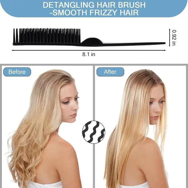 Alt view image 3 of 7 - SIMPOR 3 Row Hair Comb for Natural Detangling Curly, Hair Styling Brush, Nylon Bristle Unbraider Teasing Rat Tail Comb for Women Men Black