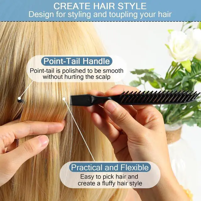 Alt view image 5 of 7 - SIMPOR 3 Row Hair Comb for Natural Detangling Curly, Hair Styling Brush, Nylon Bristle Unbraider Teasing Rat Tail Comb for Women Men Black