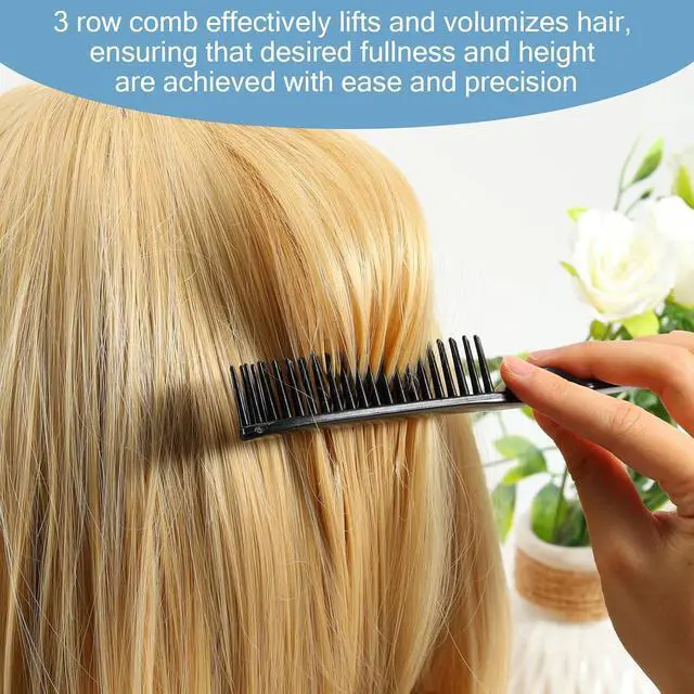 Alt view image 6 of 7 - SIMPOR 3 Row Hair Comb for Natural Detangling Curly, Hair Styling Brush, Nylon Bristle Unbraider Teasing Rat Tail Comb for Women Men Black