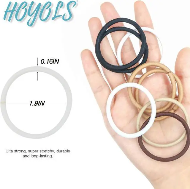 Alt view image 2 of 7 - Hoyols White Ponytail Holders for Thick Hair, Hair Ties 50 pcs | Metal-free Elastic Bands, No Damage & Strong Hold, for Ponytails Buns Braids Daily Styling, 4mm Thickness