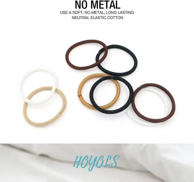 Alt view image 3 of 7 - Hoyols White Ponytail Holders for Thick Hair, Hair Ties 50 pcs | Metal-free Elastic Bands, No Damage & Strong Hold, for Ponytails Buns Braids Daily Styling, 4mm Thickness