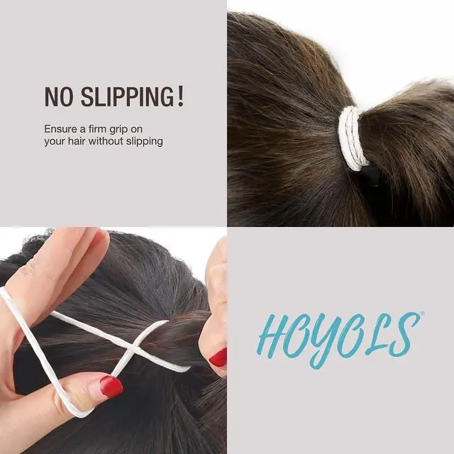 Alt view image 6 of 7 - Hoyols White Ponytail Holders for Thick Hair, Hair Ties 50 pcs | Metal-free Elastic Bands, No Damage & Strong Hold, for Ponytails Buns Braids Daily Styling, 4mm Thickness