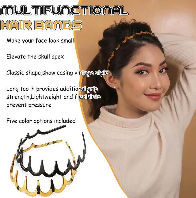 Alt view image 2 of 7 - JATEBI 5 Pcs Non Slip Comb Headband with Teeth for Women | Zig Zag Headbands Classic Wavy Claw Headband 90s U-Shaped Fashion Hair Accessories for Everyday Styling & Workout