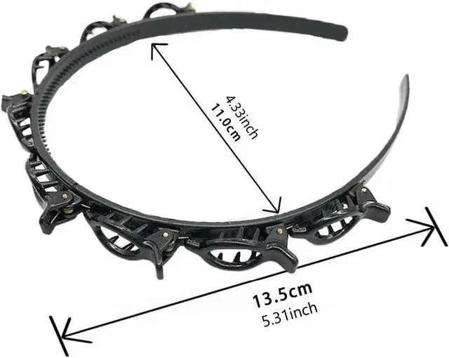 Alt view image 2 of 7 - Double Layer Twist Plait Black Headband Hair Tools, Double Bangs Hairstyle Hairpin, Multi-Layer Hollow Woven Headbands, Hairband with Alligator Clip (Black)