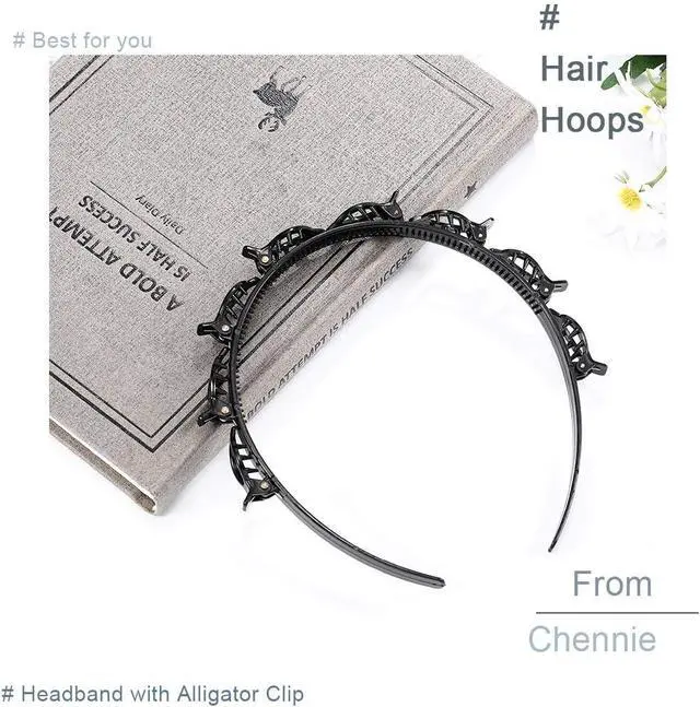 Alt view image 3 of 7 - Double Layer Twist Plait Black Headband Hair Tools, Double Bangs Hairstyle Hairpin, Multi-Layer Hollow Woven Headbands, Hairband with Alligator Clip (Black)