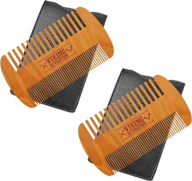 Main image of Viking Revolution Wooden Beard Comb & Case - Pocket Comb, 2 Pack | Crafted from Quality Wood - Static-Free Grooming Tool - Includes Sleek Carrying Case - Pocket-Friendly Design