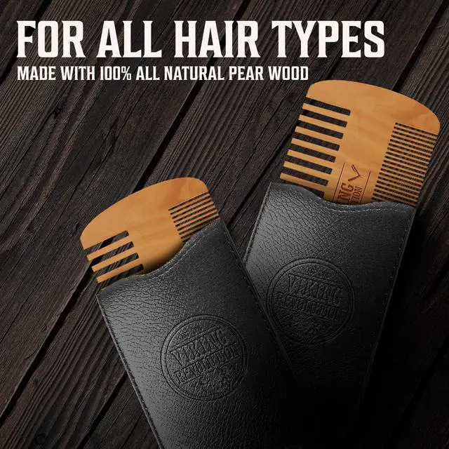 Alt view image 2 of 7 - Viking Revolution Wooden Beard Comb & Case - Pocket Comb, 2 Pack | Crafted from Quality Wood - Static-Free Grooming Tool - Includes Sleek Carrying Case - Pocket-Friendly Design