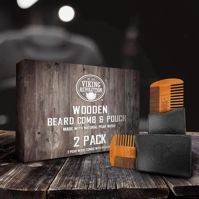 Alt view image 4 of 7 - Viking Revolution Wooden Beard Comb & Case - Pocket Comb, 2 Pack | Crafted from Quality Wood - Static-Free Grooming Tool - Includes Sleek Carrying Case - Pocket-Friendly Design