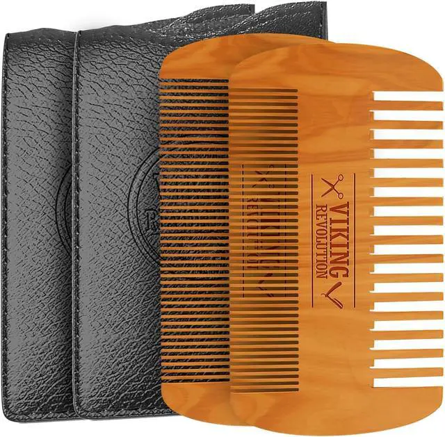 Alt view image 7 of 7 - Viking Revolution Wooden Beard Comb & Case - Pocket Comb, 2 Pack | Crafted from Quality Wood - Static-Free Grooming Tool - Includes Sleek Carrying Case - Pocket-Friendly Design