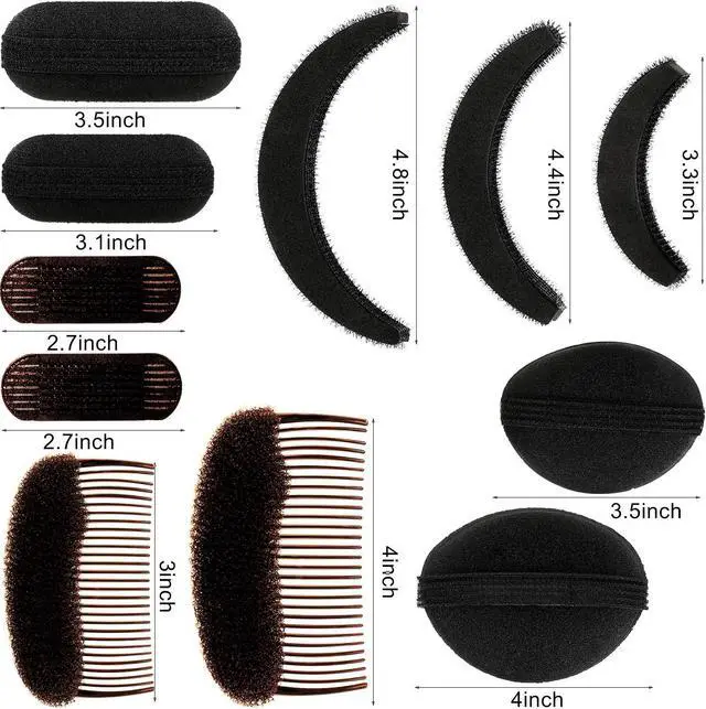 Alt view image 3 of 7 - Willbond 11 Pcs Hair Bump It up Volume Hair Base Set | Includes Combs Clips for Styling, Multiple Bump Shapes for Updos, Sponge Bases Add Volume, For Women DIY Hairstyles Bun