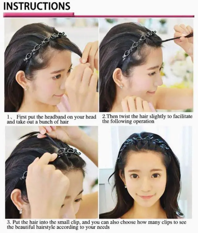 Alt view image 6 of 7 - Double Layer Twist Plait Black Headband Hair Tools, Double Bangs Hairstyle Hairpin, Multi-Layer Hollow Woven Headbands, Hairband with Alligator Clip (Black)