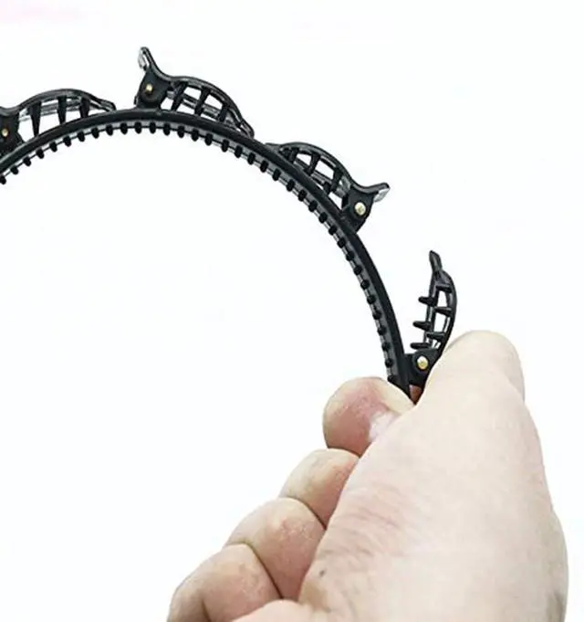 Alt view image 5 of 7 - Double Layer Twist Plait Black Headband Hair Tools, Double Bangs Hairstyle Hairpin, Multi-Layer Hollow Woven Headbands, Hairband with Alligator Clip (Black)