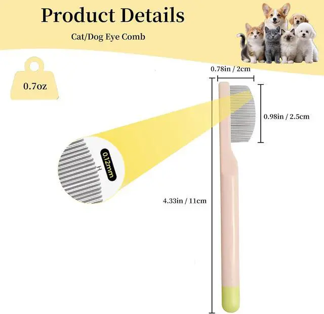 Alt view image 2 of 7 - Stainless Steel Dog Eye Comb, Puppy Flea Brush (Pink) | Small Design for Pet Facial & Paw Grooming, Round-Tip Arc Teeth, Fit Yorkie, Shih Tzu, Maltese, Maltipoo, Pomeranian, Cat