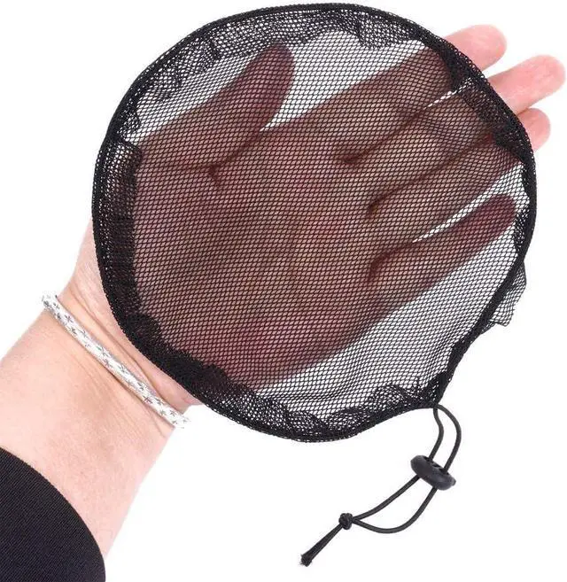 Alt view image 3 of 6 - 5Pcs Black Ponytail Hair Net Ponytail Wig Cap with Elastic Drawstring Ponytail Net Base for Making Hair Bun Hair Wig Making Tool for Women (Round)