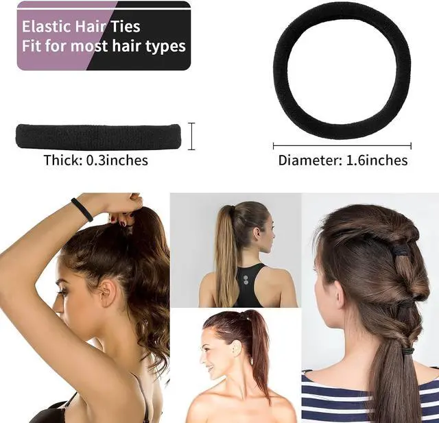 Alt view image 2 of 7 - 100PCS Black Hair Ties for Women, Seamless Cotton Hair Bands No Crease | No Damage Hair Tie for Thick Thin Hair, Soft Ponytail Holders, Hair Accessories for Girls