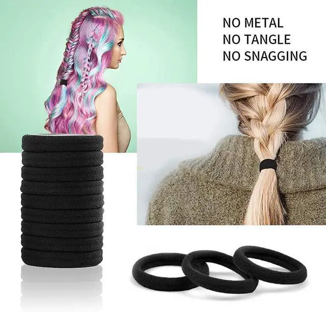 Alt view image 6 of 7 - 100PCS Black Hair Ties for Women, Seamless Cotton Hair Bands No Crease | No Damage Hair Tie for Thick Thin Hair, Soft Ponytail Holders, Hair Accessories for Girls