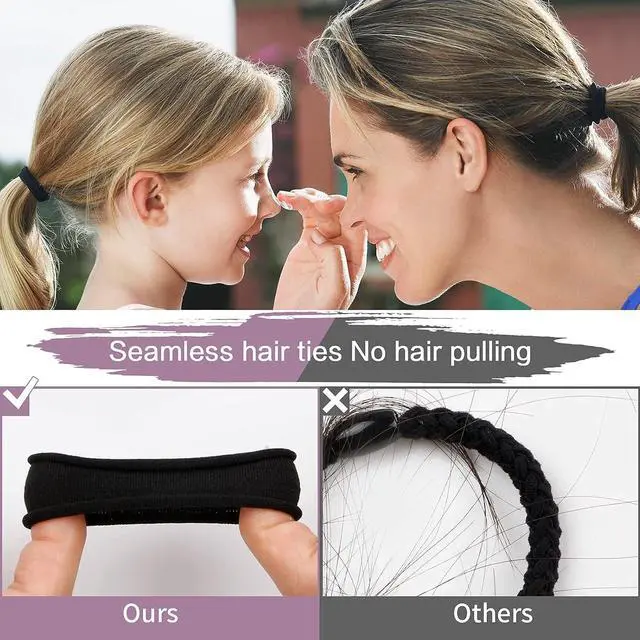 Alt view image 7 of 7 - 100PCS Black Hair Ties for Women, Seamless Cotton Hair Bands No Crease | No Damage Hair Tie for Thick Thin Hair, Soft Ponytail Holders, Hair Accessories for Girls