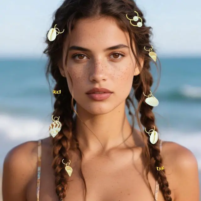 Alt view image 4 of 7 - 60PCS Shell Loc Jewelry Clips Gold Hair Jewelry for Braids Pearl Dreadlock Jewelry Seashell Braids Rings Charms Accessories Hair Decoration for Women