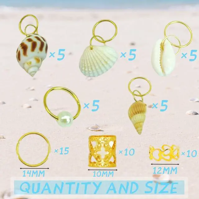Alt view image 5 of 7 - 60PCS Shell Loc Jewelry Clips Gold Hair Jewelry for Braids Pearl Dreadlock Jewelry Seashell Braids Rings Charms Accessories Hair Decoration for Women