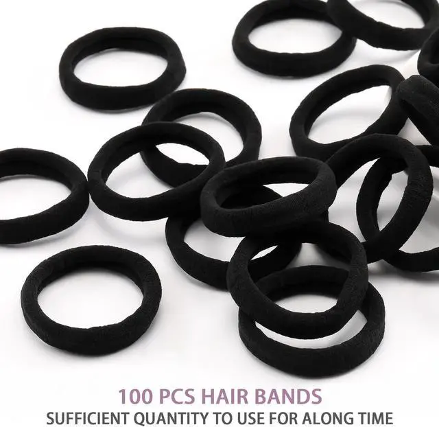Alt view image 5 of 7 - 100PCS Black Hair Ties for Women, Seamless Cotton Hair Bands No Crease | No Damage Hair Tie for Thick Thin Hair, Soft Ponytail Holders, Hair Accessories for Girls