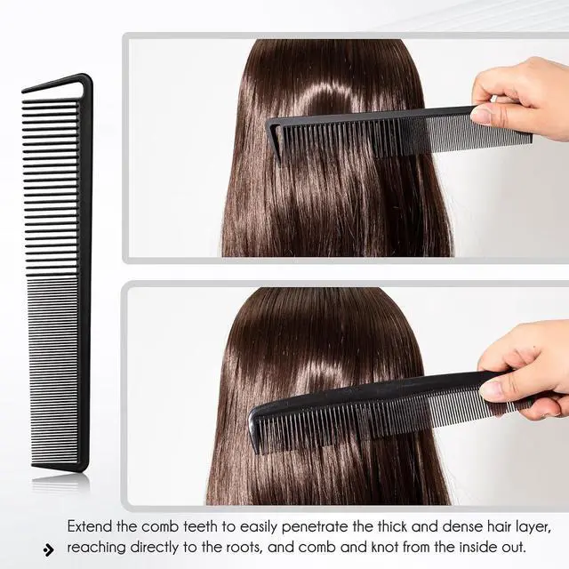 Alt view image 4 of 6 - 5PCS Hair Comb Set - Professional Wide & Fine Tooth Rat Tail Combs for Men WomenCarbon Fiber Comb for Hair Cutting Styling Braiding Parting Teasing Tools(Black)