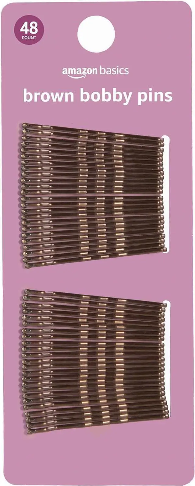 Main image of Amazon Basics No Slip Bobby Pins for All Hair Types, Secure Hold Hair Pins for Updos, Brunette Brown, 48 Count