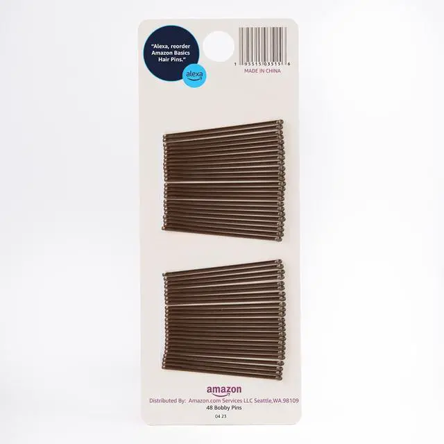 Alt view image 2 of 7 - Amazon Basics No Slip Bobby Pins for All Hair Types, Secure Hold Hair Pins for Updos, Brunette Brown, 48 Count