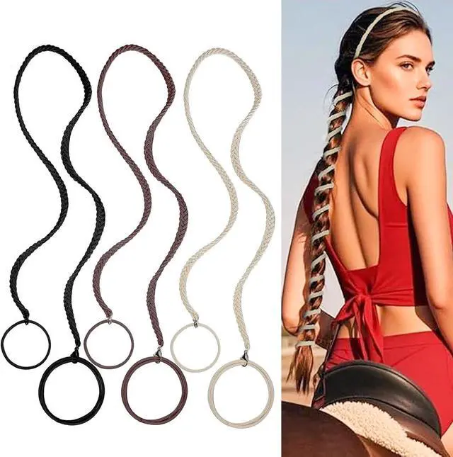 Main image of Sports Hair Ties 16" 3Pcs Non Damage No Slip Thick Fine Hair,Elastic Spiral Ponytail Hair Bands for Women Girls,Gym Yoga Running Hair Ties for Beach Sports,3 Colors (Beige+Caramel+Black)