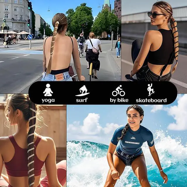 Alt view image 2 of 7 - Sports Hair Ties 16" 3Pcs Non Damage No Slip Thick Fine Hair,Elastic Spiral Ponytail Hair Bands for Women Girls,Gym Yoga Running Hair Ties for Beach Sports,3 Colors (Beige+Caramel+Black)