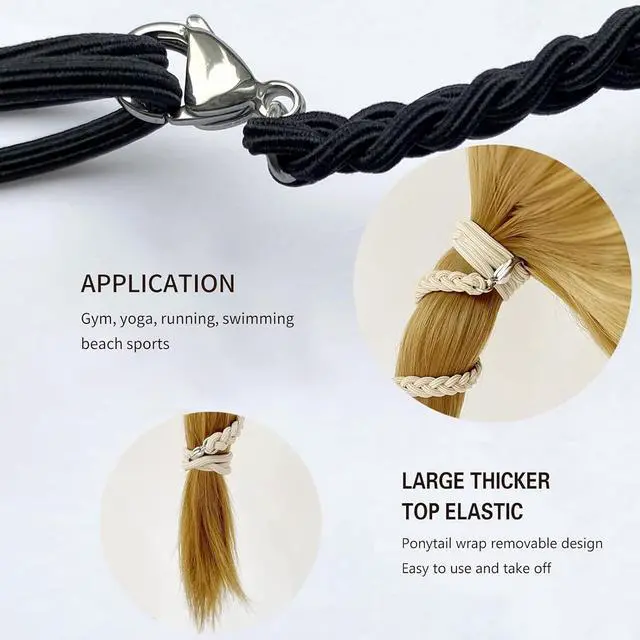 Alt view image 6 of 7 - Sports Hair Ties 16" 3Pcs Non Damage No Slip Thick Fine Hair,Elastic Spiral Ponytail Hair Bands for Women Girls,Gym Yoga Running Hair Ties for Beach Sports,3 Colors (Beige+Caramel+Black)