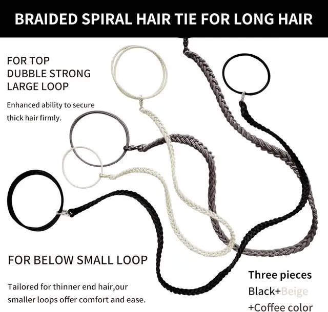 Alt view image 7 of 7 - Sports Hair Ties 16" 3Pcs Non Damage No Slip Thick Fine Hair,Elastic Spiral Ponytail Hair Bands for Women Girls,Gym Yoga Running Hair Ties for Beach Sports,3 Colors (Beige+Caramel+Black)