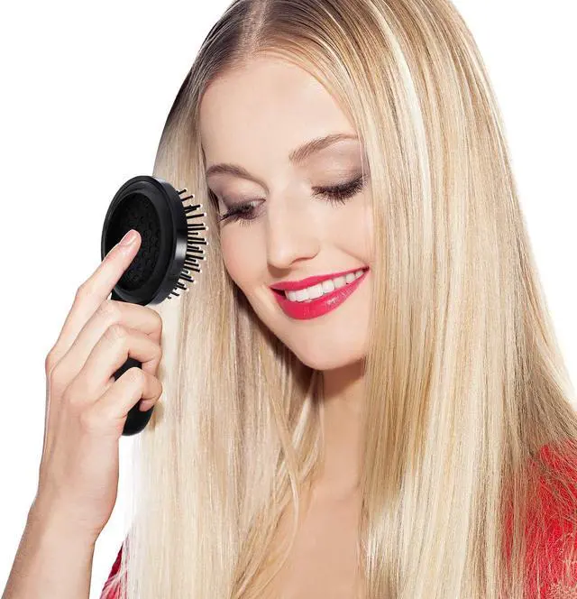 Alt view image 6 of 7 - Boao 2 Pack Foldable Travel Hair Brush Pocket Mirror, Black, Round | Travel Compact for Women Men, Massage Bristles with Ball Tips, Hairbrush Folds into Protective Case, Detangling for Purse Gym
