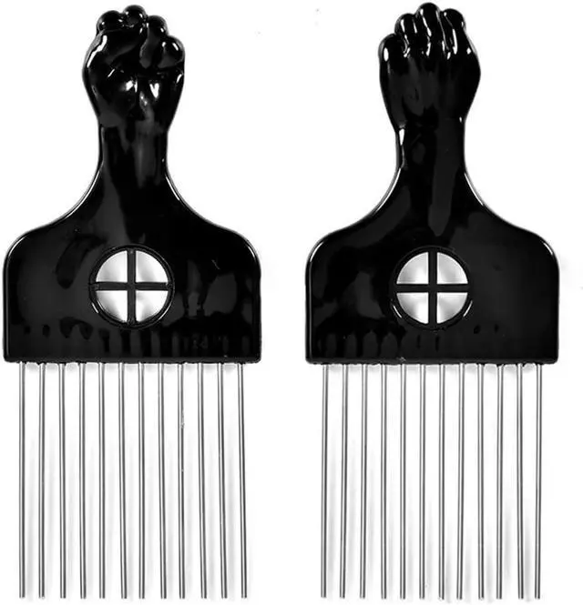 Main image of 2 Pack Hair Picks for Afro, Curly Hair Styling - Metal Hairdressing Tools for Women and Men (Black)