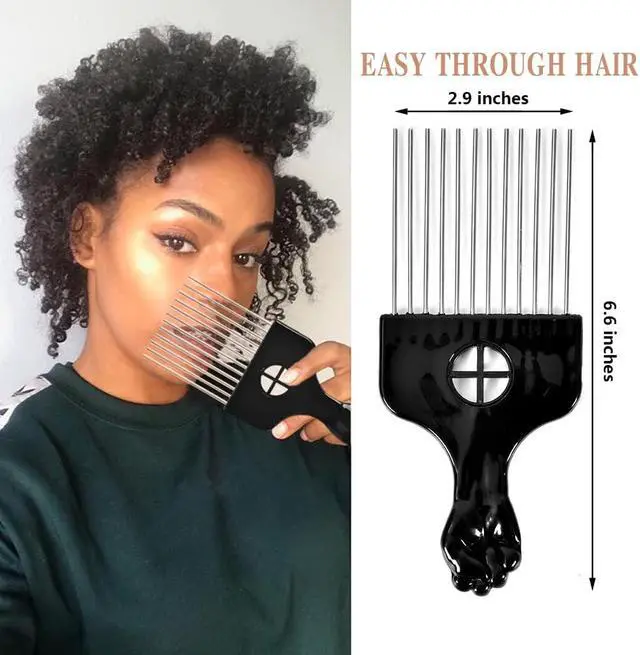 Alt view image 3 of 6 - 2 Pack Hair Picks for Afro, Curly Hair Styling - Metal Hairdressing Tools for Women and Men (Black)