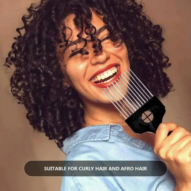 Alt view image 4 of 6 - 2 Pack Hair Picks for Afro, Curly Hair Styling - Metal Hairdressing Tools for Women and Men (Black)